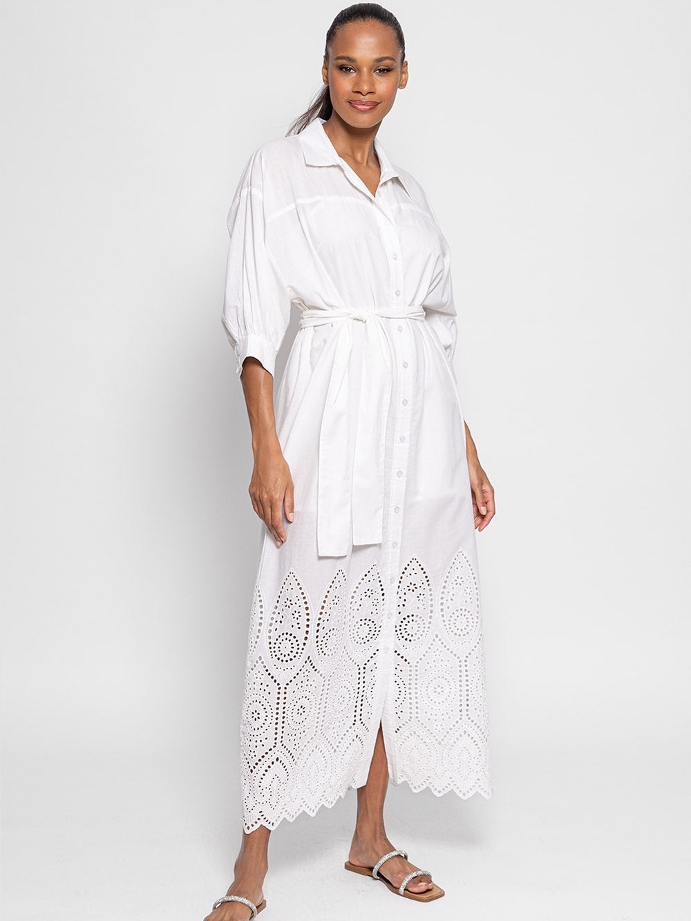 Sundress Floflo White Eyelet Maxi Shirtdress L/XL Fits 1X